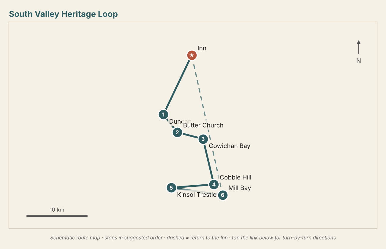 Schematic map of the route with numbered stops